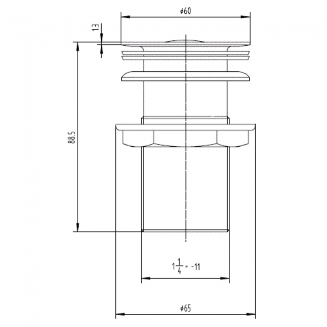 Deva 1 1/4 Inch Basin Waste Chrome - Unslotted (For Basins with No Overflow)