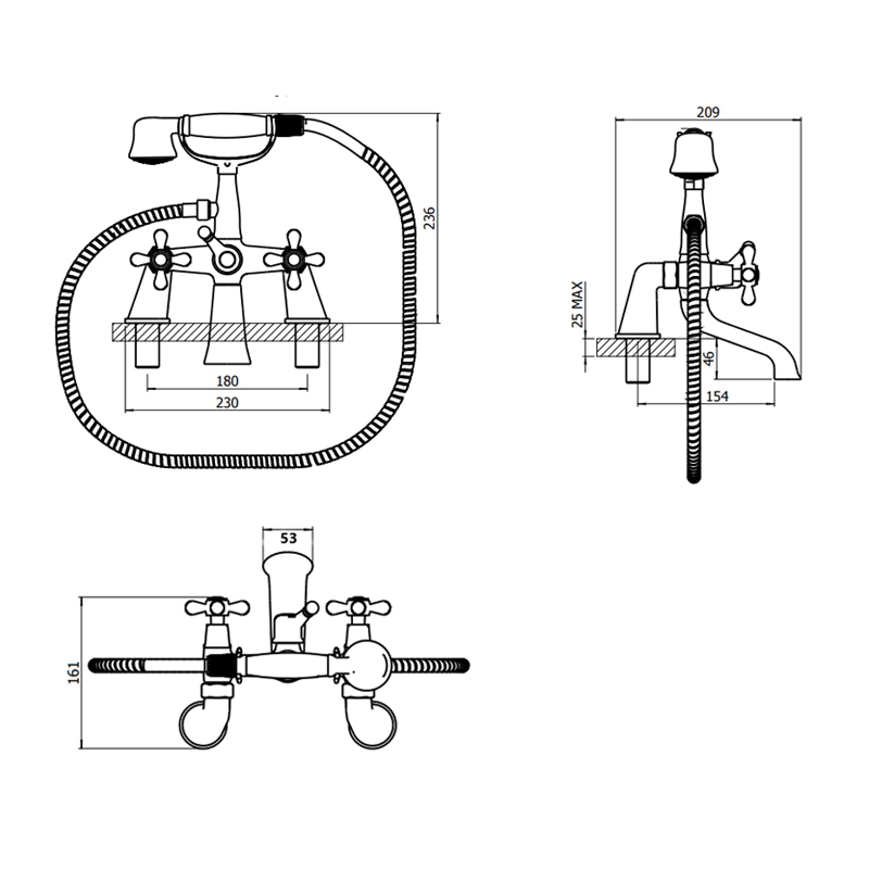 Duchy Layo Bath Shower Mixer Tap with Kit - Chrome Plated