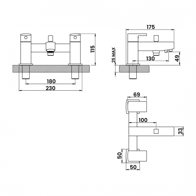 Duchy Paron 2-Hole Bath Shower Mixer - Chrome