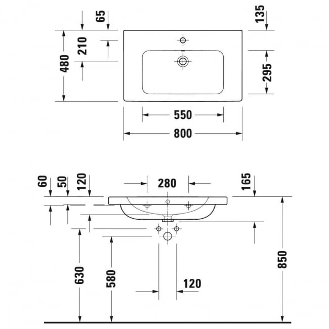 Duravit D-Code Wall Hung Basin with Overflow 800mm Wide - 1 Tap Hole