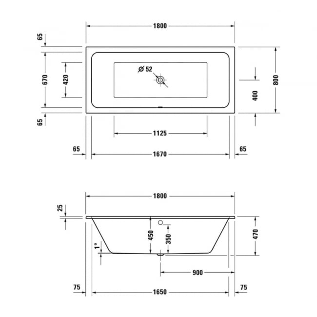 Duravit D-Code Rectangular Double Ended Bath with Leg Set 1800mm x 800mm - 0 Tap Hole