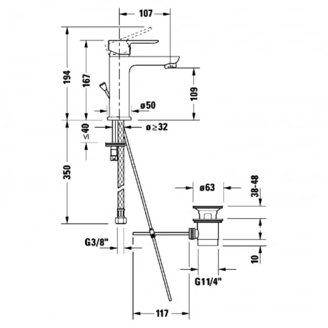 Duravit D-Code Medium Basin Mixer Tap with Waste - Chrome