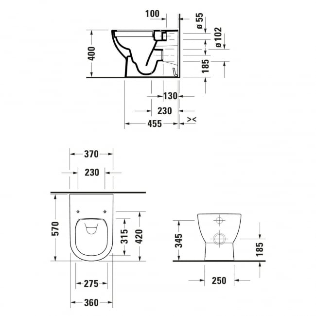 Duravit D-Code Rimless Back to Wall Toilet - Soft Close Seat