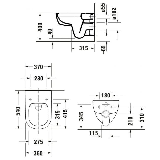 Duravit D-Code Rimless Wall Hung Toilet - Soft Close Seat