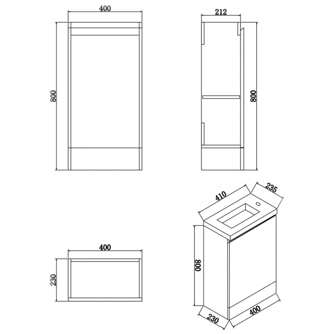 Delphi Halite Floor Standing 1-Door Vanity Unit with Basin 400mm Wide - Matt Grey