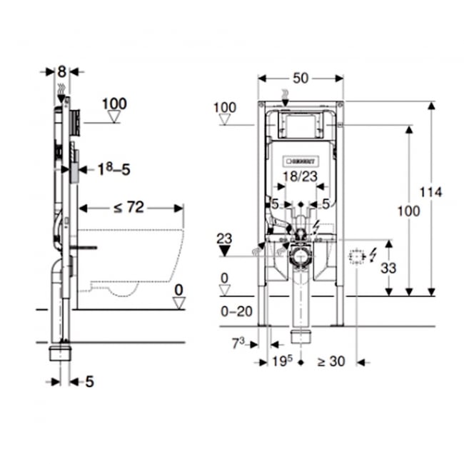 Geberit Duofix UP720 WC 1140mm Toilet Frame With 80mm Sigma Cistern - Blue