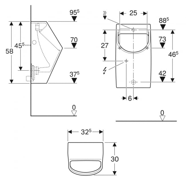 Geberit Smyle Wall Hung Urinal 325mm Wide - White