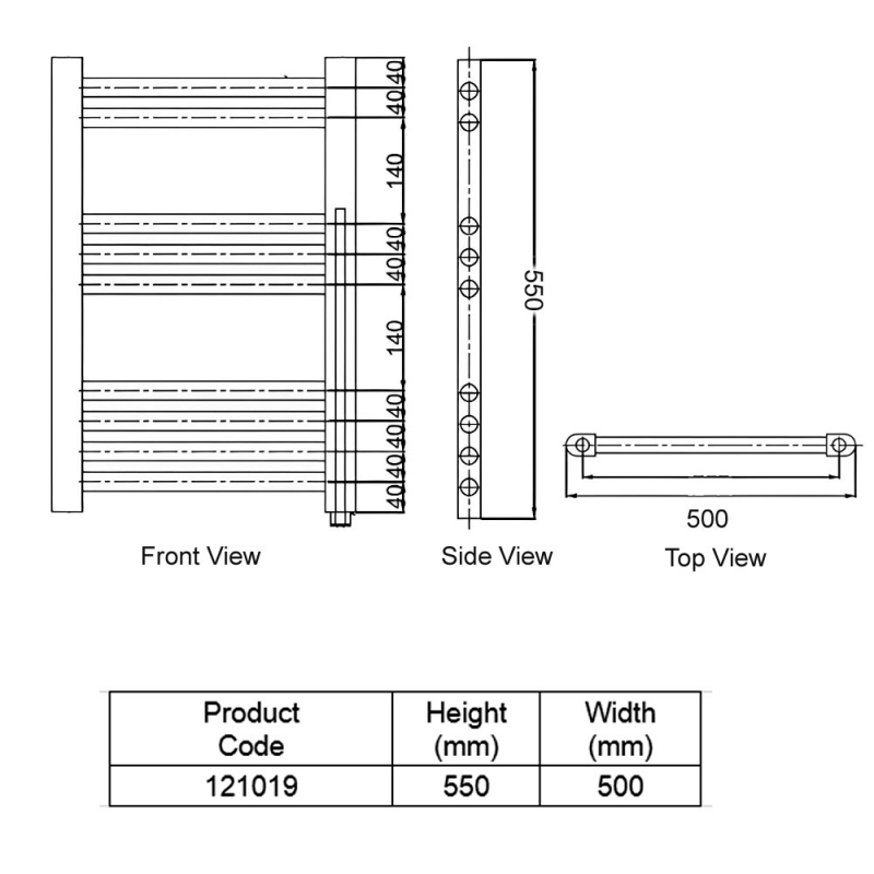 Heatwave McCarthy LST Electric Towel Rail 550mm H x 500mm W - Chrome