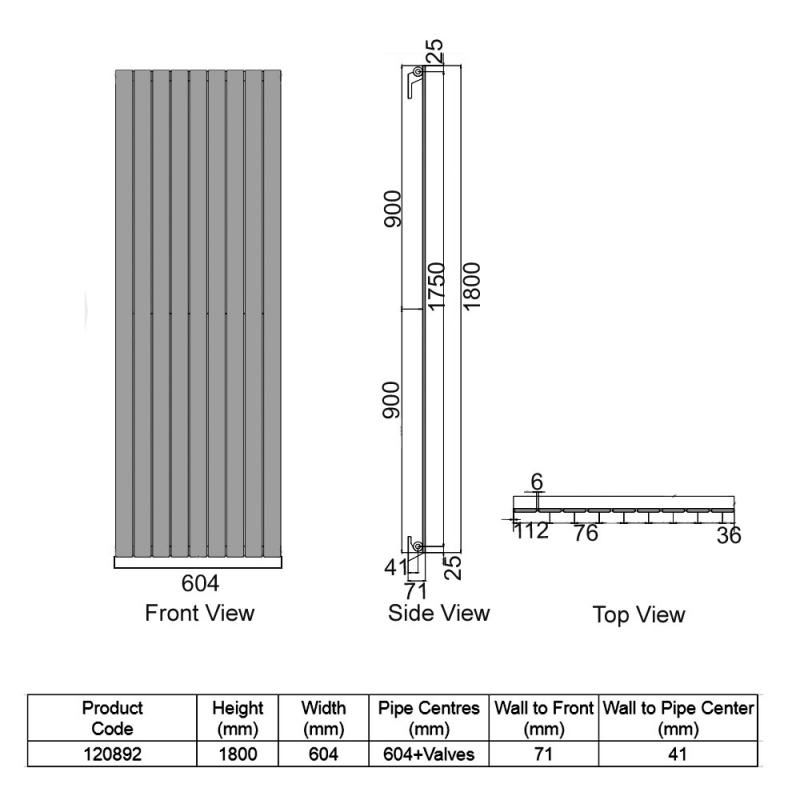 Heatwave Merlo Single Designer Vertical Radiator 1800mm H x 604mm W - Chrome