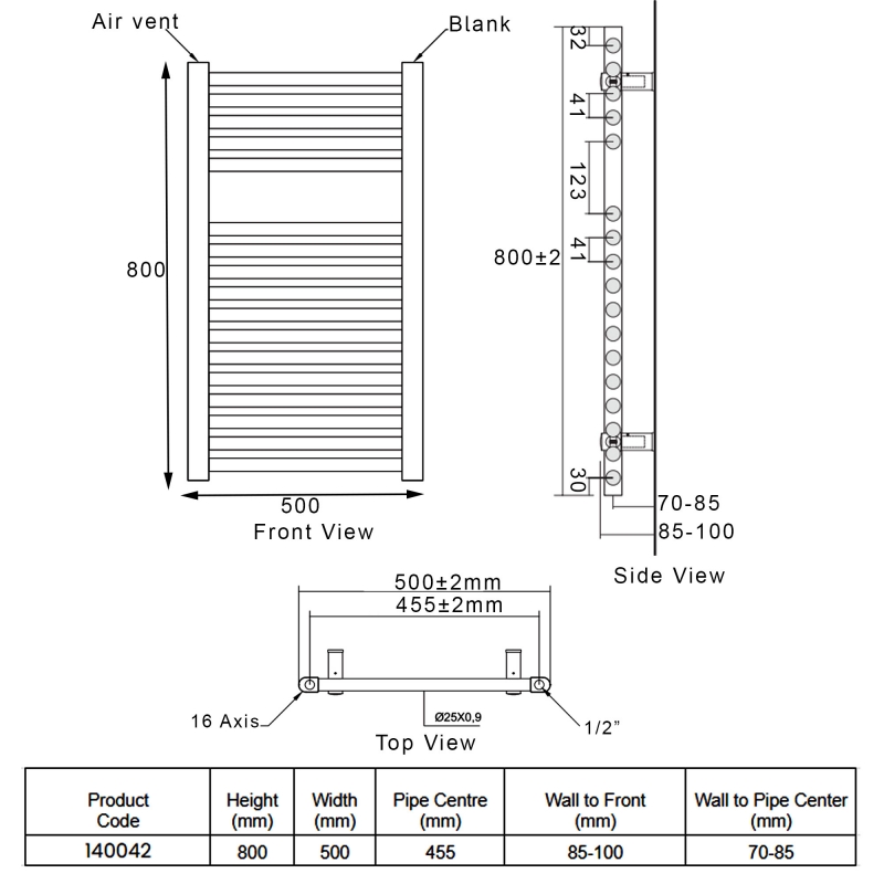 Heatwave Pisa Curved Heated Towel Rail - 800mm H x 500mm W - Chrome