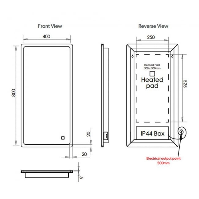 HiB Vega 40 LED Bathroom Mirror 800mm H x 400mm W