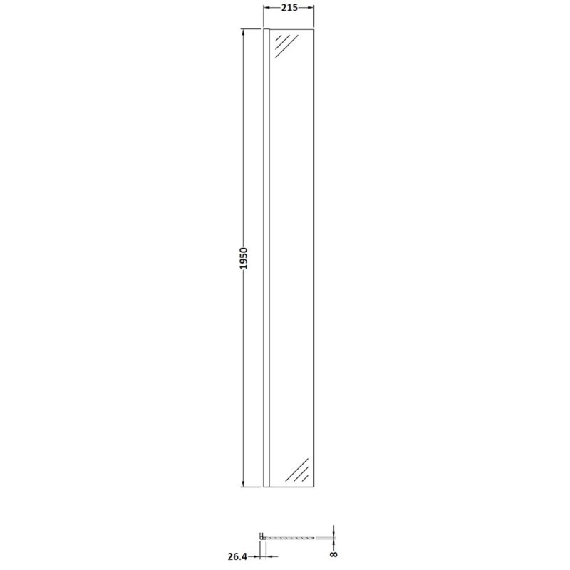 Hudson Reed Wet Room Fixed Return Panel with Brass Profile 1950mm High x 215mm Wide - 8mm Glass