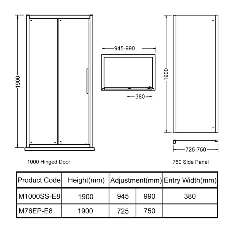 Hudson Reed Apex Shower Enclosure | 1000x760mm | M1000SS-E8 + M76EP-E8