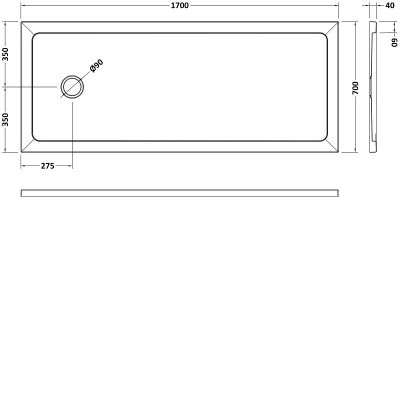 Nuie Pearlstone White Bath Replacement Rectangular Shower Tray 1700mm x 700mm