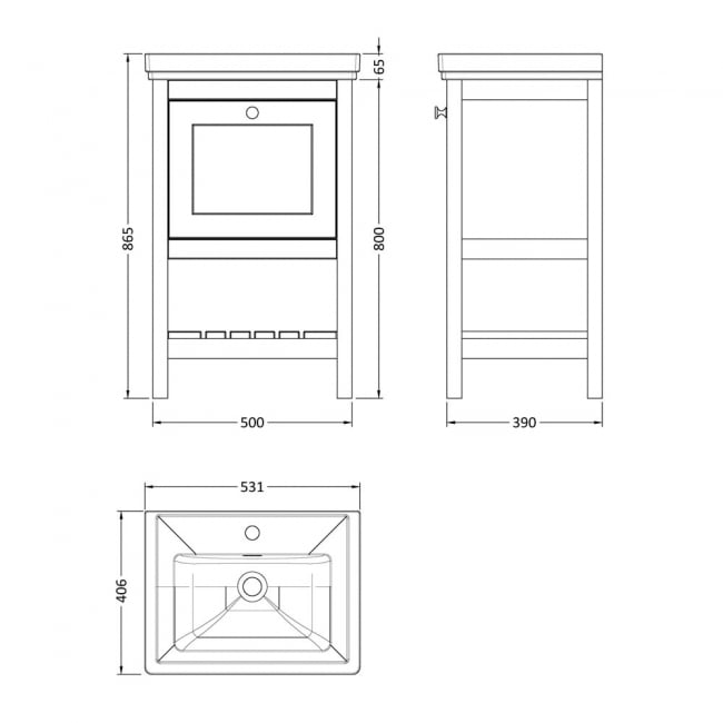 Hudson Reed Bexley Floor Standing Vanity Unit with 1TH Basin 500mm Wide - Pure White