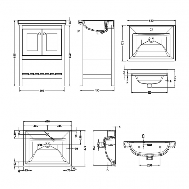 Hudson Reed Bexley Vanity Unit | 630mm | BEX325A | Indigo Blue