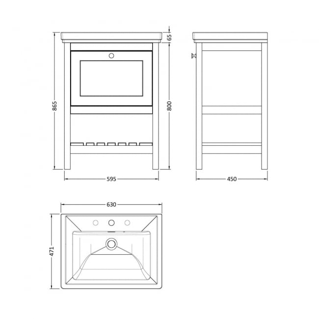 Hudson Reed Bexley Floor Standing Vanity Unit with 3TH Basin 600mm Wide - Fern Green