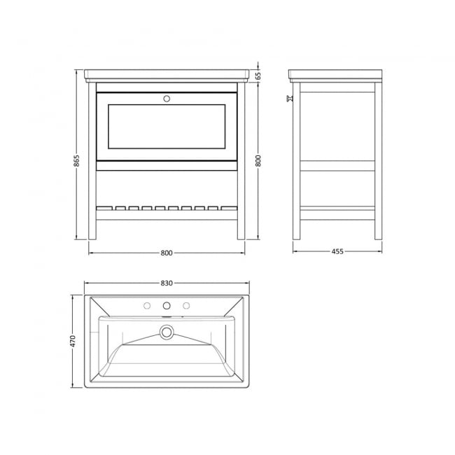 Hudson Reed Bexley Floor Standing Vanity Unit with 3TH Basin 800mm Wide - Pure White