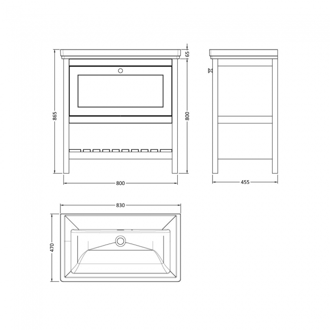 Hudson Reed Bexley Floor Standing Vanity Unit with 0TH Basin 800mm Wide - Indigo Blue