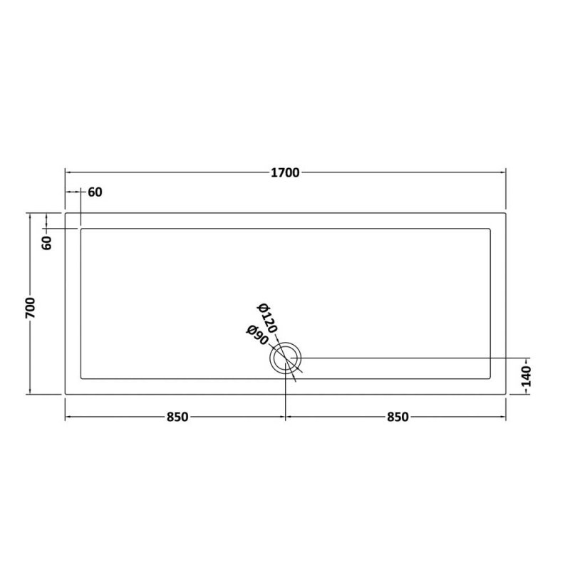 Nuie Pearlstone Grey Slate Effect Rectangular Shower Tray 1700mm x 700mm