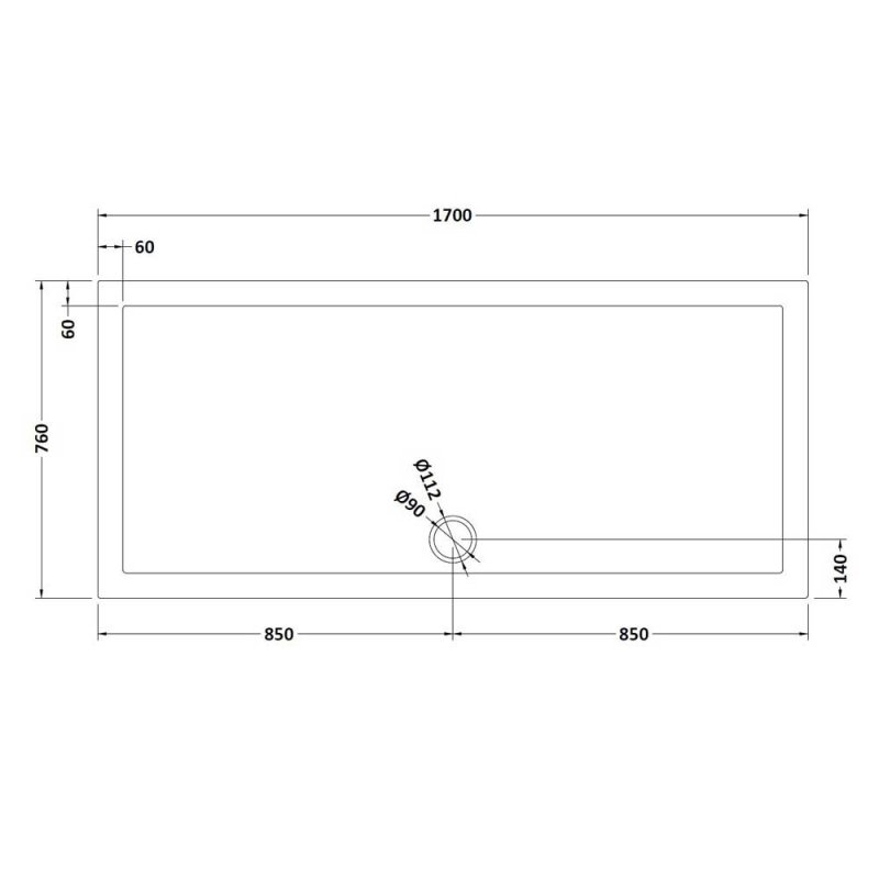 Nuie Pearlstone Grey Slate Effect Rectangular Shower Tray 1700mm x 760mm