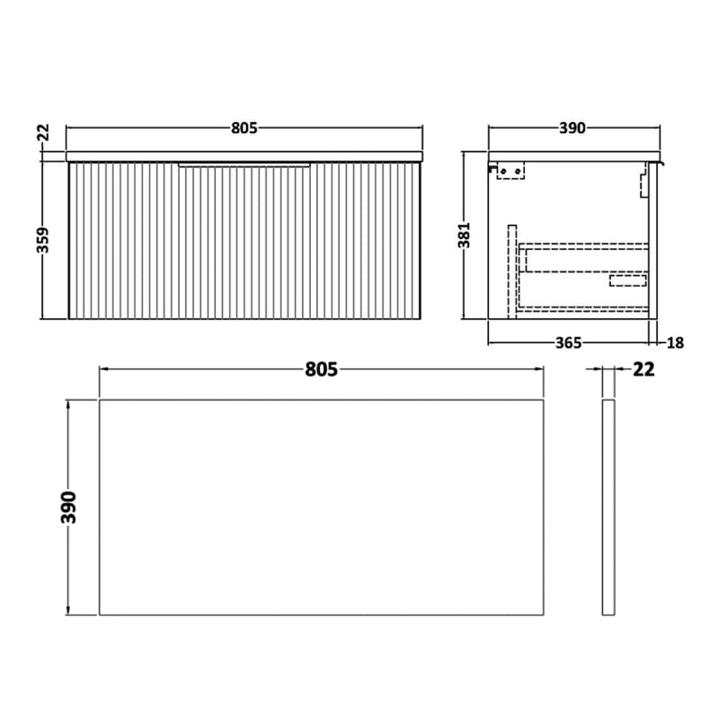 Hudson Reed Fluted Vanity Unit | 800mm | DFF1496LBG | Satin Anthracite