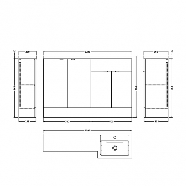 Hudson Reed Fusion RH Combination Unit with 300mm Base Unit - 1200mm Wide - Gloss White