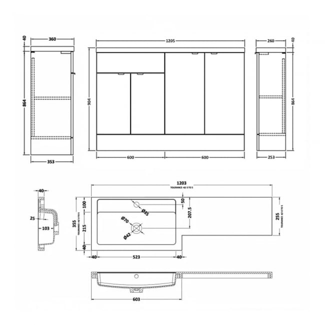 Hudson Reed Fusion LH Combination Unit with 300mm Base Unit - 1200mm Wide - Bleached Oak