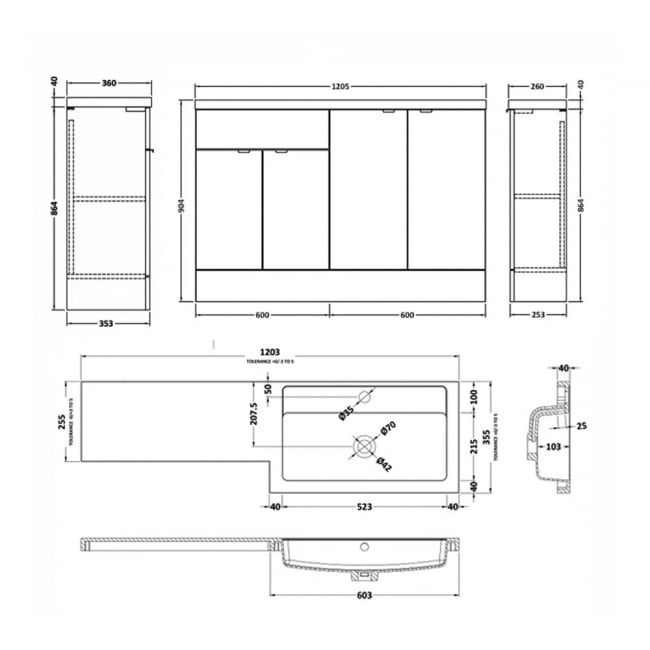 Hudson Reed Fusion RH Combination Unit with 300mm Base Unit - 1200mm Wide - Bleached Oak