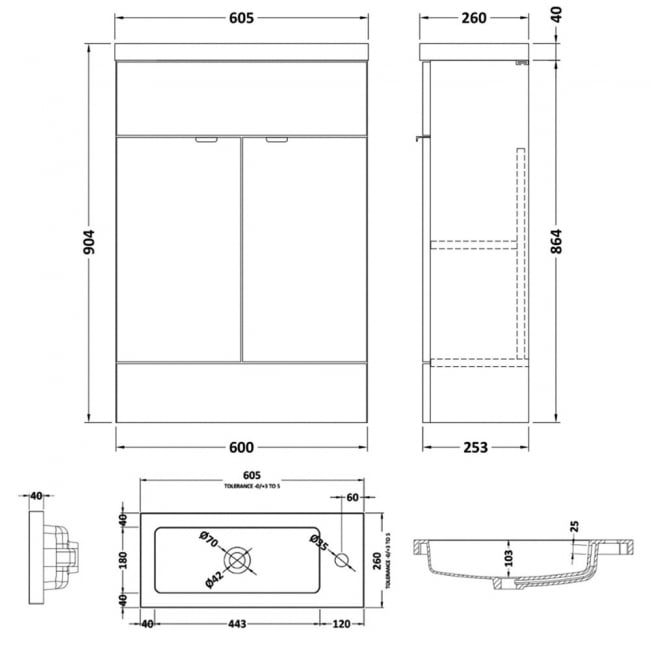 Hudson Reed Fusion Compact Vanity Unit with Basin 600mm Wide - Gloss White