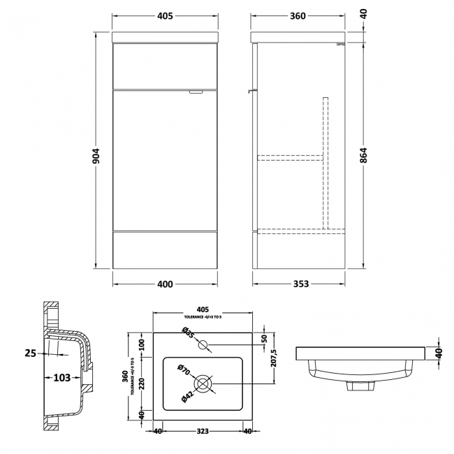 Hudson Reed Fusion Floor Standing Vanity Unit with Basin 400mm Wide - Gloss White