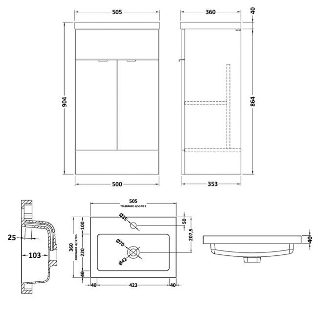 Hudson Reed Fusion Floor Standing Vanity Unit with Basin 500mm Wide - Gloss White