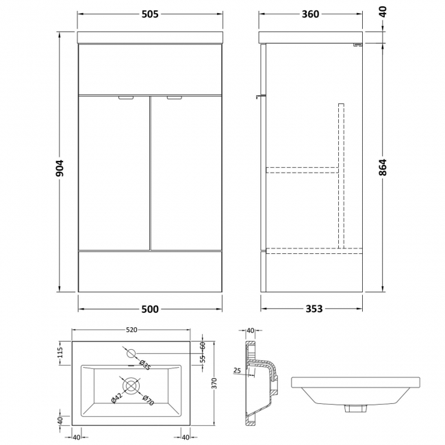 Hudson Reed Fusion Floor Standing Vanity Unit with Ceramic Basin 500mm Wide - Gloss White