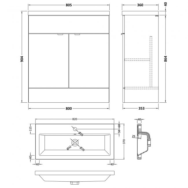 Hudson Reed Fusion Floor Standing Vanity Unit with Ceramic Basin 800mm Wide - Gloss White