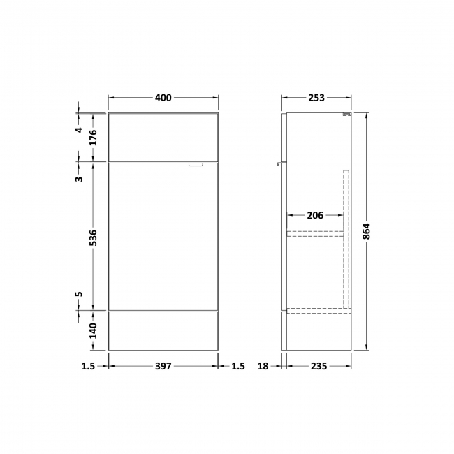 Hudson Reed Fusion Compact Floor Standing 1-Door Vanity Unit 400mm Wide - Bleached Oak