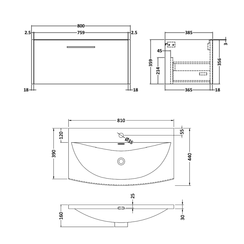 Hudson Reed Juno Wall Hung 1-Drawer Vanity Unit with Basin 4 800mm Wide - Autumn Oak