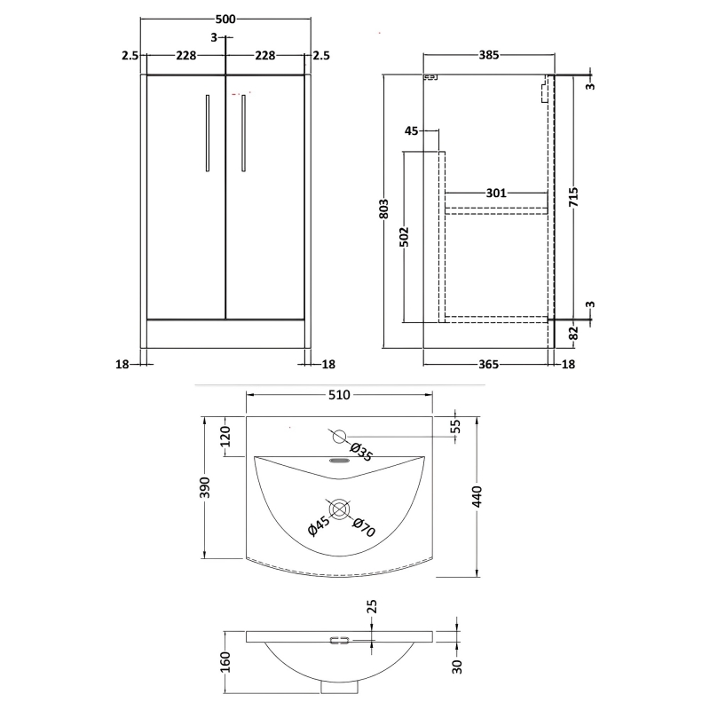 Hudson Reed Juno Floor Standing 2-Door Vanity Unit with Basin 4 500mm Wide - Metallic Slate