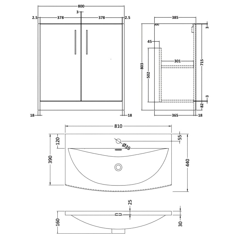 Hudson Reed Juno Vanity Unit | 800mm | JNU2605G | Metallic Slate