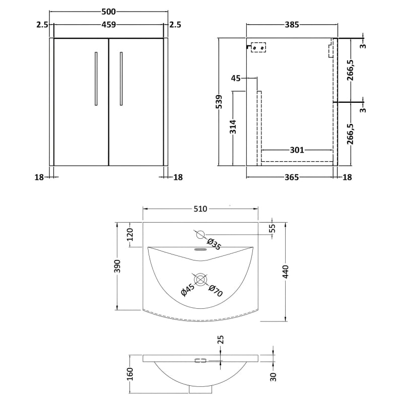 Hudson Reed Juno Wall Hung 2-Door Vanity Unit with Basin 4 500mm Wide - Graphite Grey