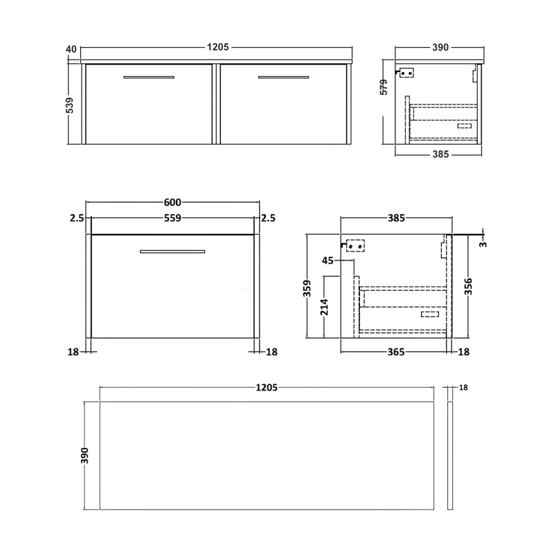 Hudson Reed Juno Vanity Unit | 1200mm | JNU1822W2 | Autumn Oak