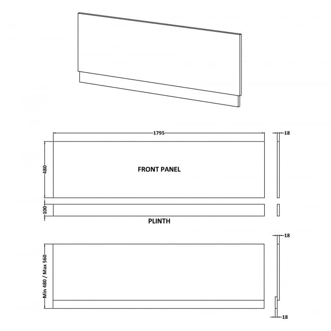 Hudson Reed MFC Straight Bath Front Panel and Plinth 560mm H x 1800mm W - Fern Green