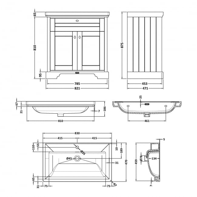 Hudson Reed Old London Floor Standing Vanity Unit with 1TH Classic Basin 800mm Wide - Timeless Sand