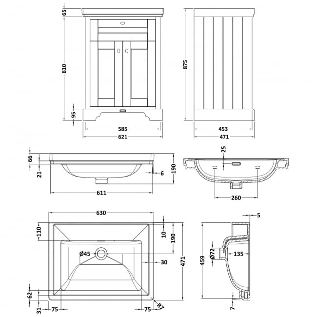 Hudson Reed Old London Floor Standing Vanity Unit with 0TH Classic Basin 600mm Wide - Timeless Sand