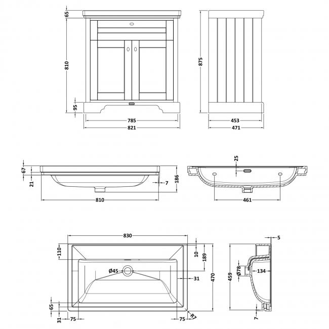 Hudson Reed Old London Floor Standing Vanity Unit with 0TH Classic Basin 800mm Wide - Twilight Blue