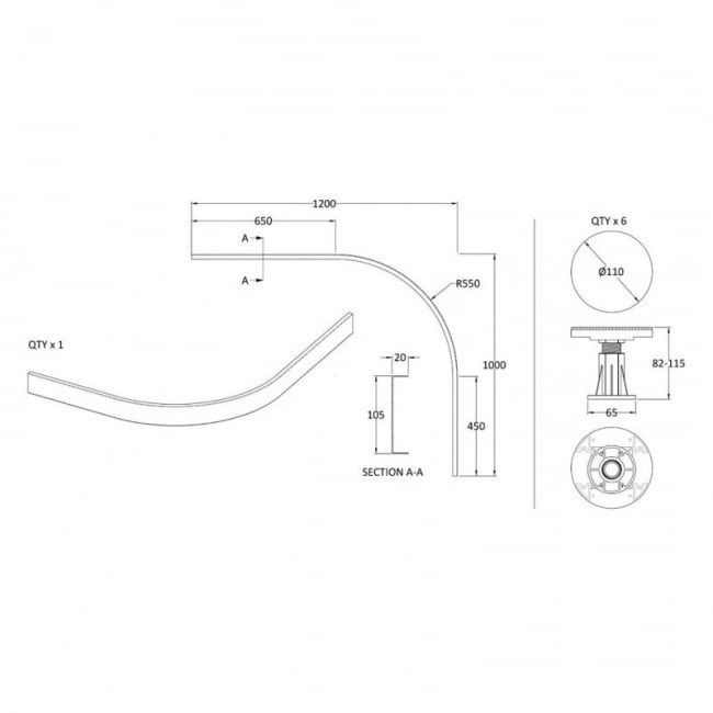 Hudson Reed/Nuie Shower Tray Riser Kit (105mm High) for 700-900mm Quadrant Trays - White