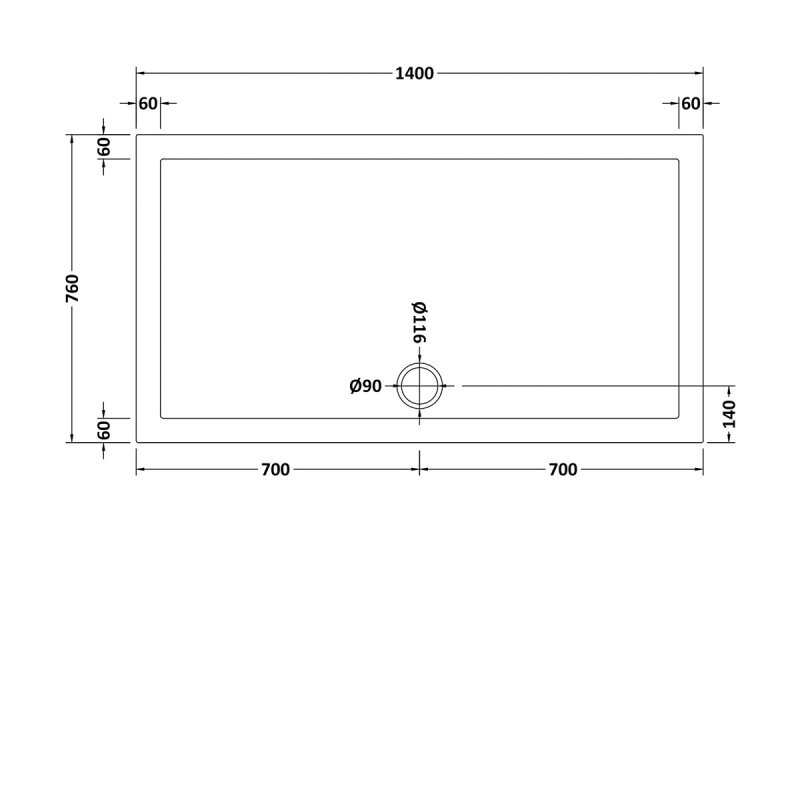 Nuie Pearlstone Slip Resistant Rectangular Shower Tray 1400mm x 760mm