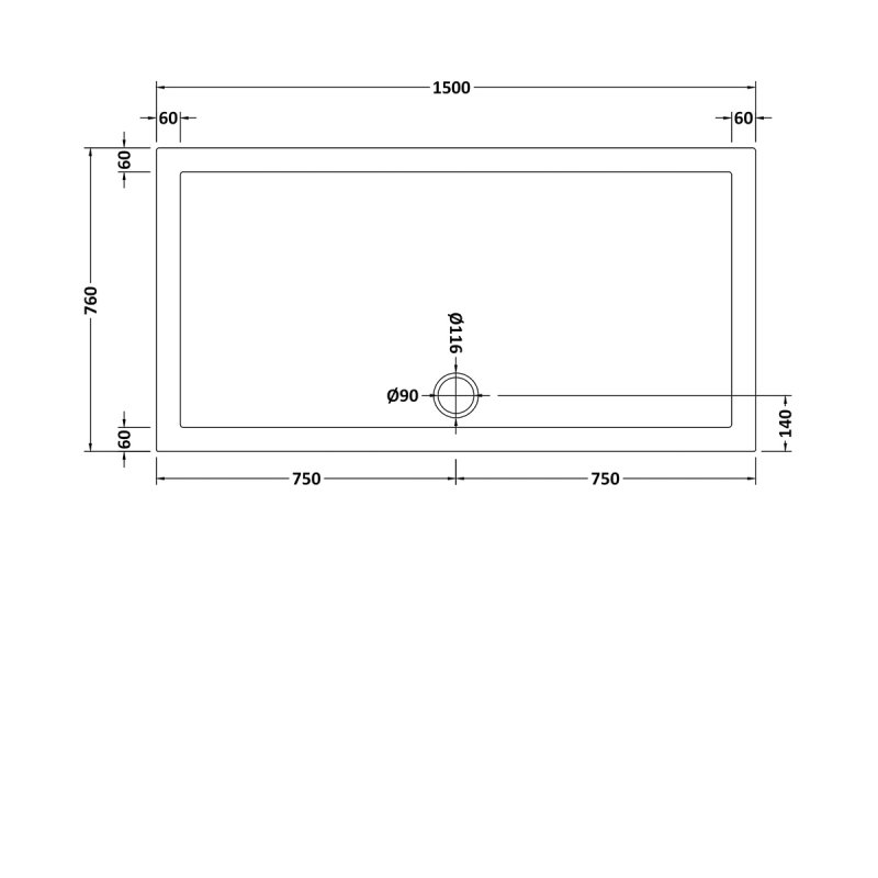 Nuie Pearlstone Slip Resistant Rectangular Shower Tray 1500mm x 760mm