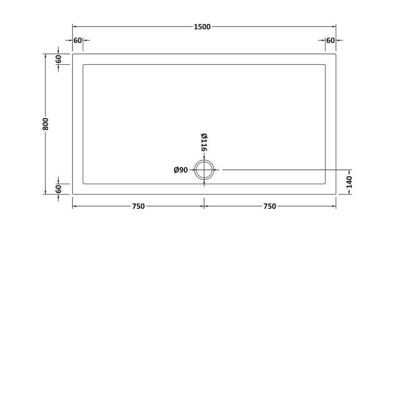 Nuie Pearlstone Slip Resistant Rectangular Shower Tray 1500mm x 800mm