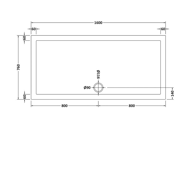 Nuie Pearlstone Slip Resistant Rectangular Shower Tray 1600mm x 760mm