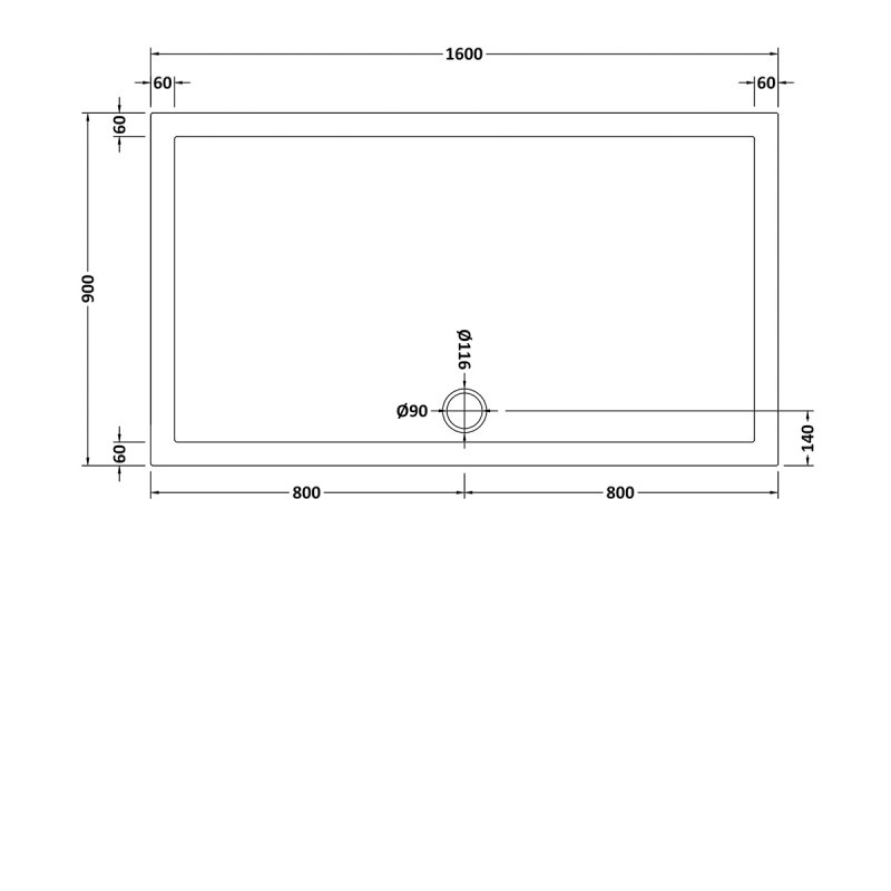 Nuie Pearlstone Slip Resistant Rectangular Shower Tray 1600mm x 900mm